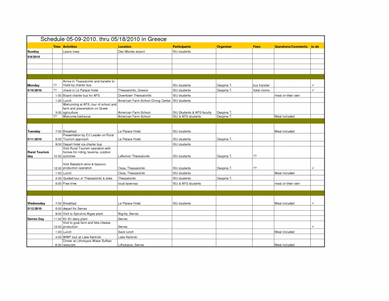 Sample Business Travel Itinerary Template
