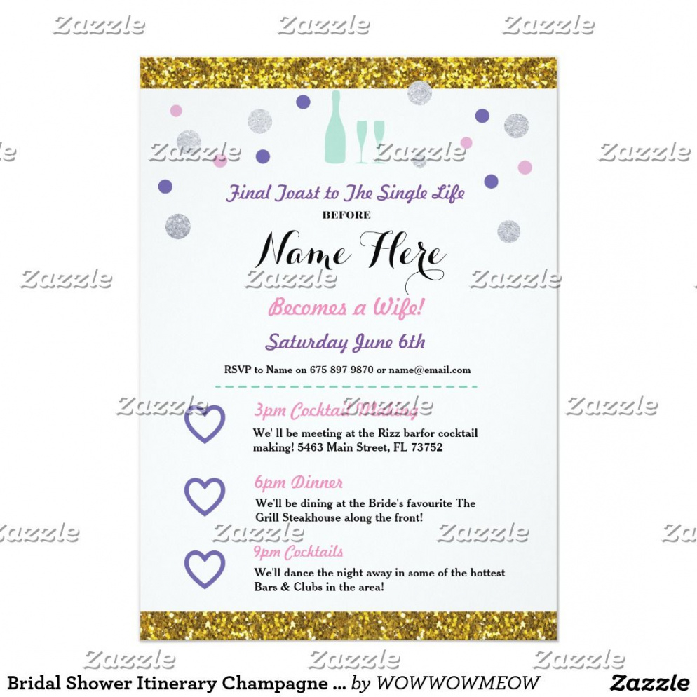 bridal shower itinerary champagne invitation  zazzle bridal shower itinerary template doc