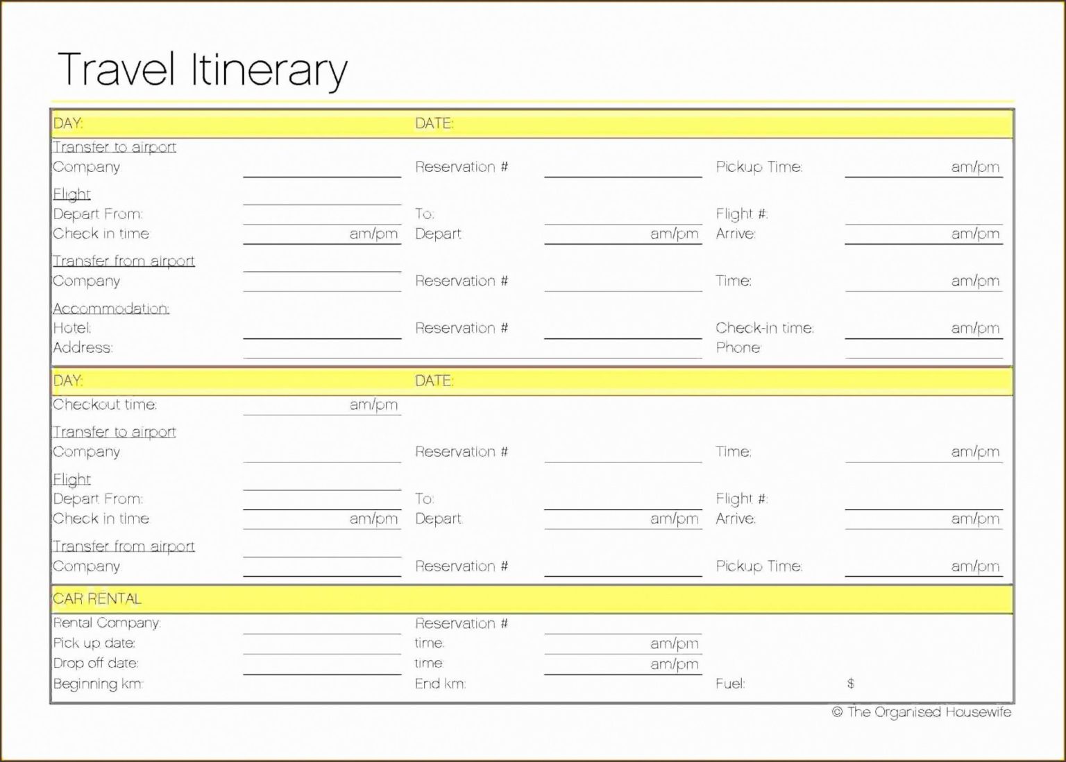 executive assistant travel itinerary template