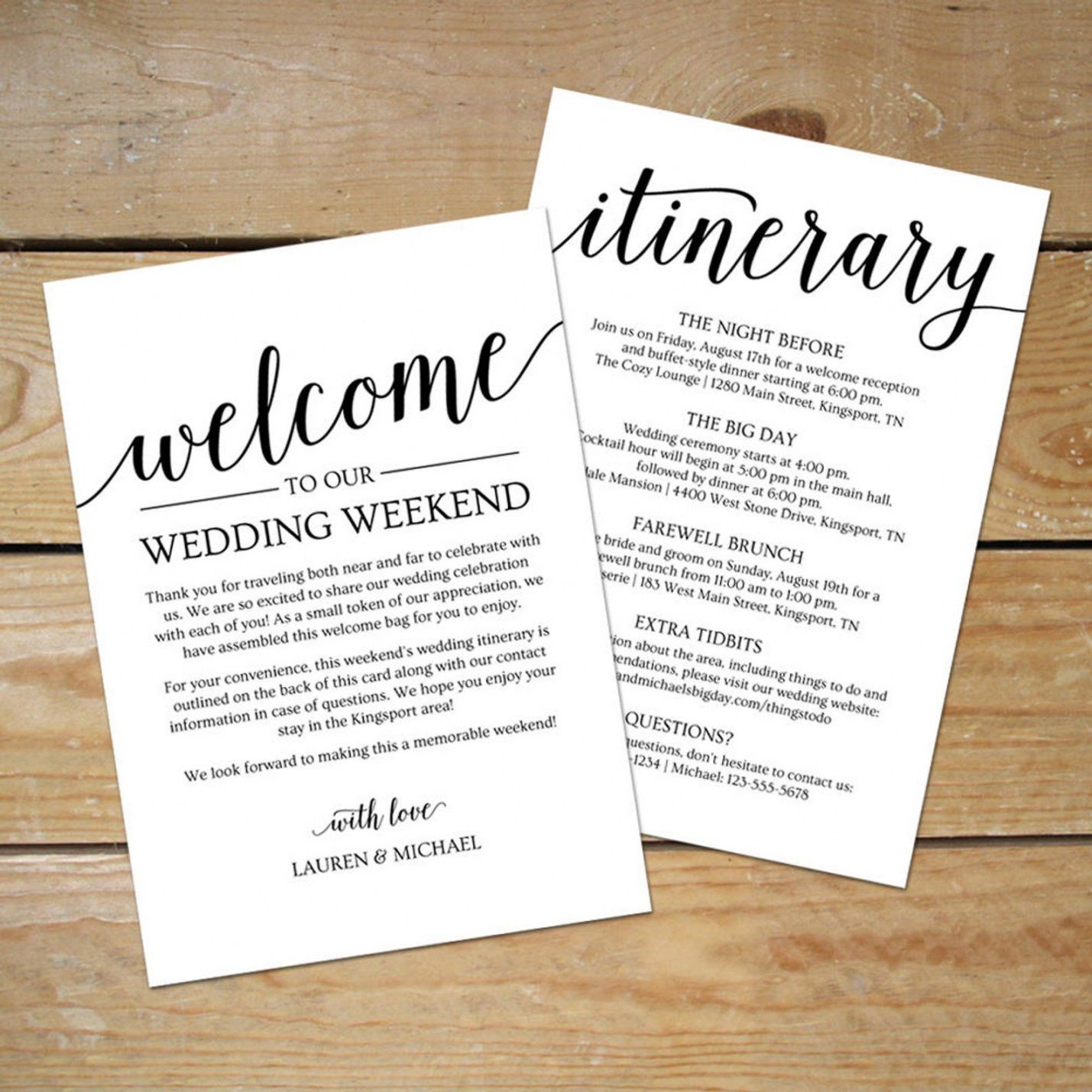 editable wedding itinerary template  printable wedding welcome wedding welcome bag itinerary template doc