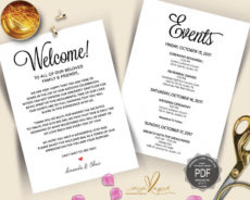 editable wedding welcome and itinerary card editable pdf template destination wedding weekend itinerary template