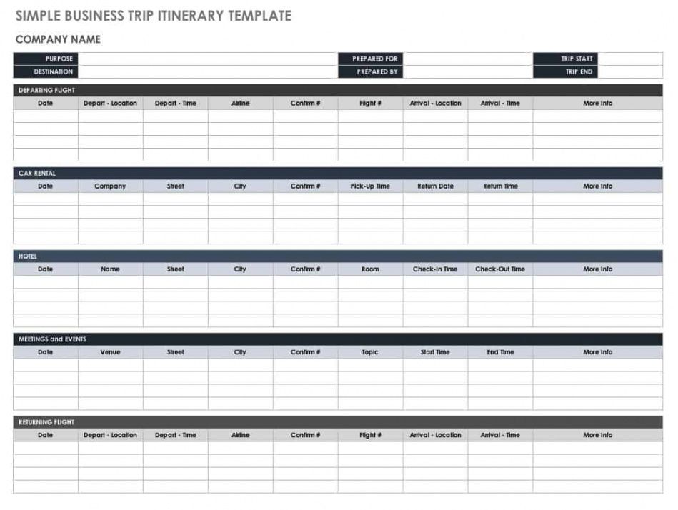 free free itinerary templates  smartsheet business trip itinerary template word