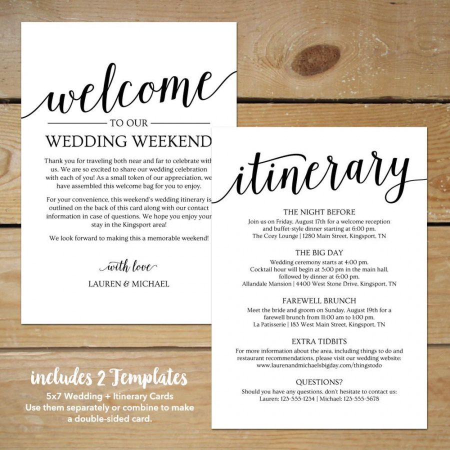 free rustic wedding itinerary template  printable wedding wedding welcome bag itinerary template excel