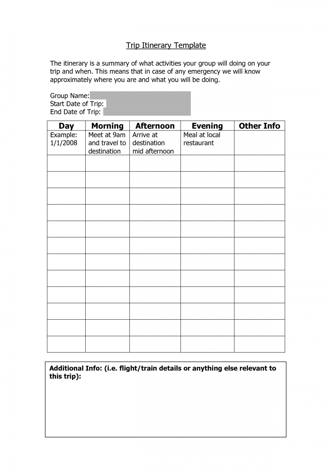 free vacation itenerary template  trip itinerary template school trip itinerary template