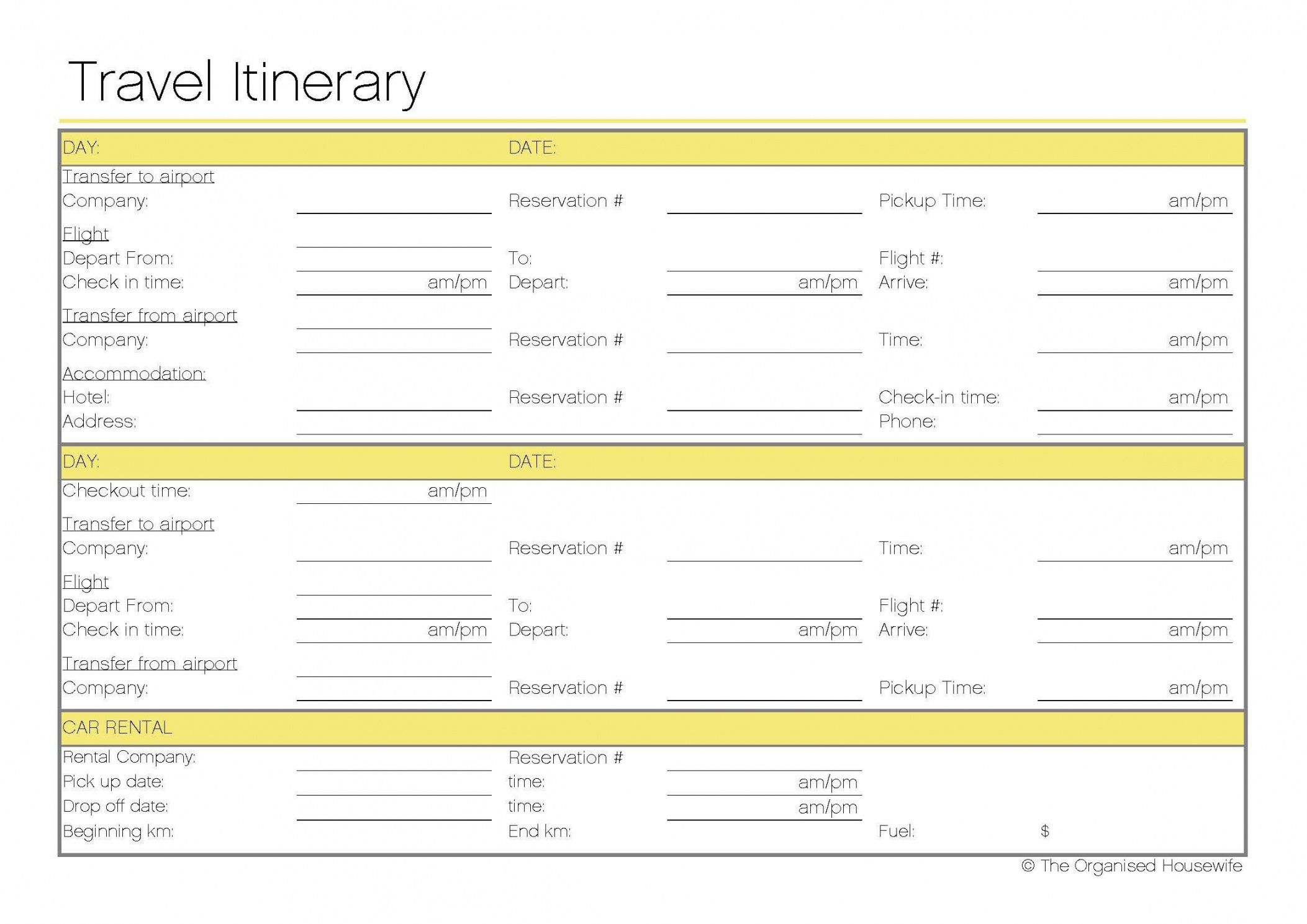 printable free printable travel itinerary template  template business business trip itinerary template pdf