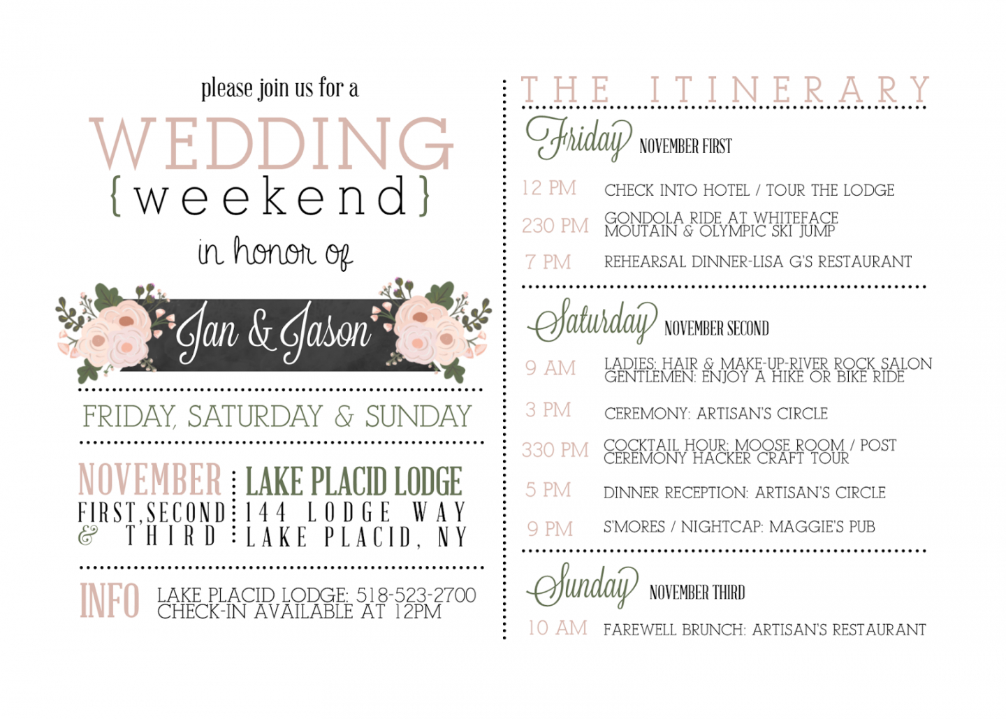 Destination Wedding Weekend Itinerary Template