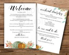 sample autumn pumpkins weekend itinerary template autumn wedding wedding welcome bag itinerary template example