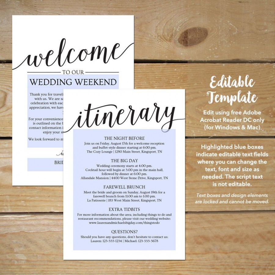 sample wedding itinerary template  printable wedding welcome wedding welcome bag itinerary template excel