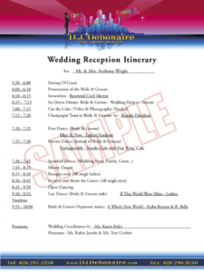 sample wedding reception itinerary template  3 free templates in wedding reception itinerary template pdf