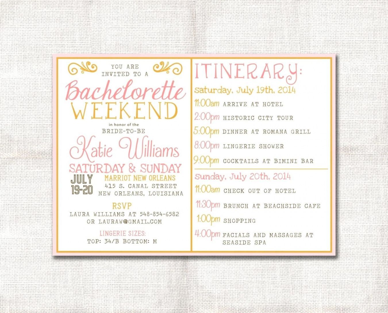 Bachelorette Itinerary Template Free