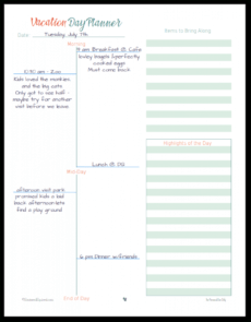 vacation planner printables  vacation planner travel daily vacation itinerary template pdf