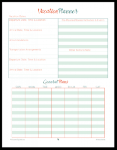 vacation planner printables  vacation planner travel vacation itinerary planner template