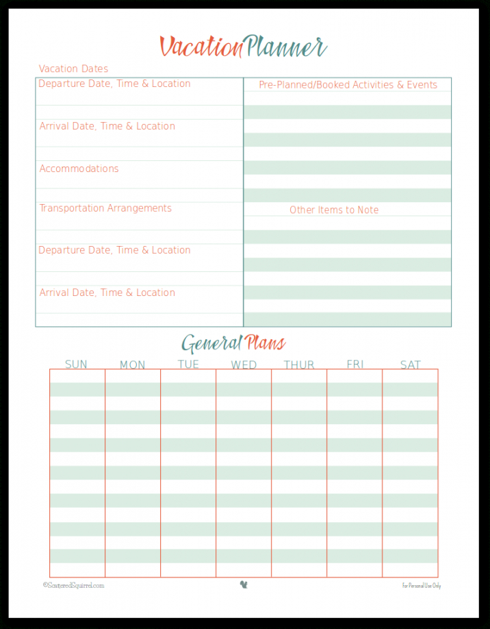 Vacation Itinerary Planner Template