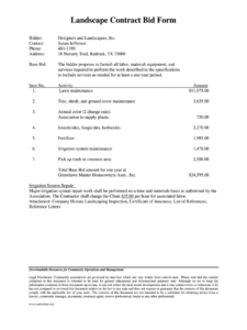 editable landscaping contract  fill online printable fillable landscaping bid proposal template pdf