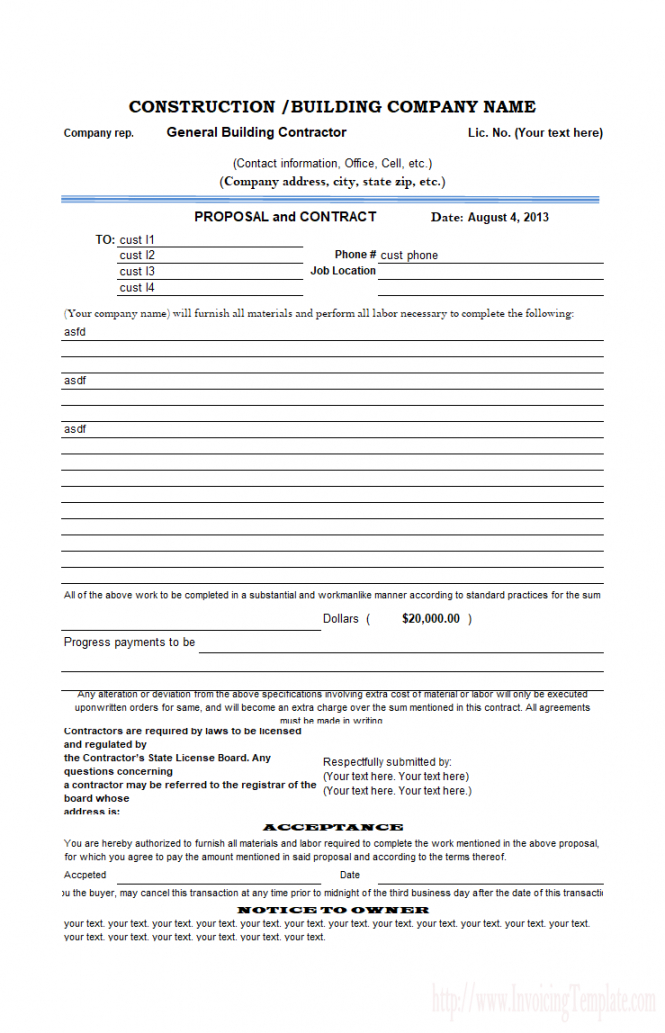 free construction proposal template service contract proposal template example