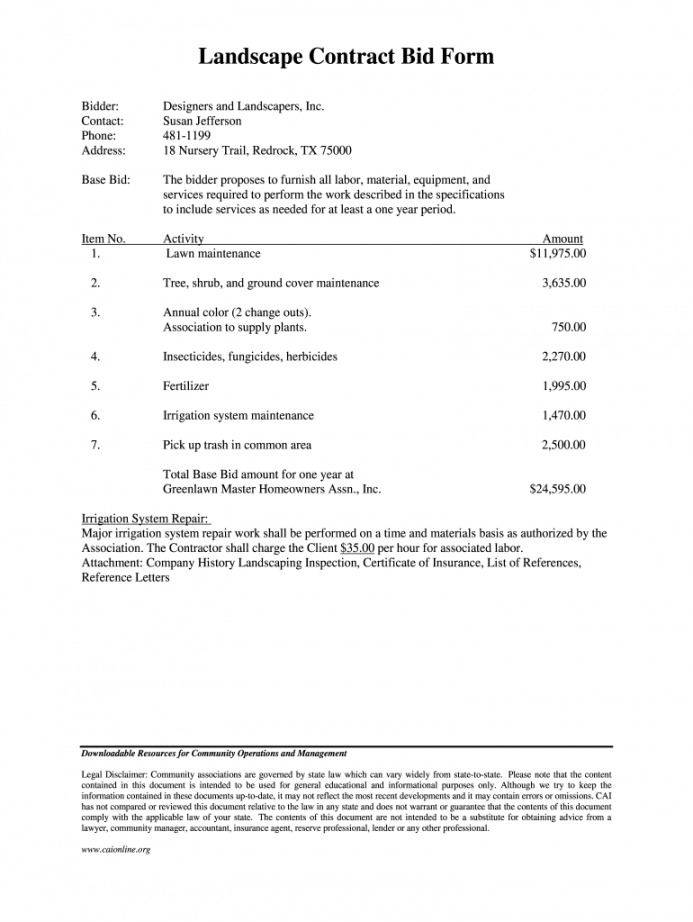 Printable Landscaping Contract