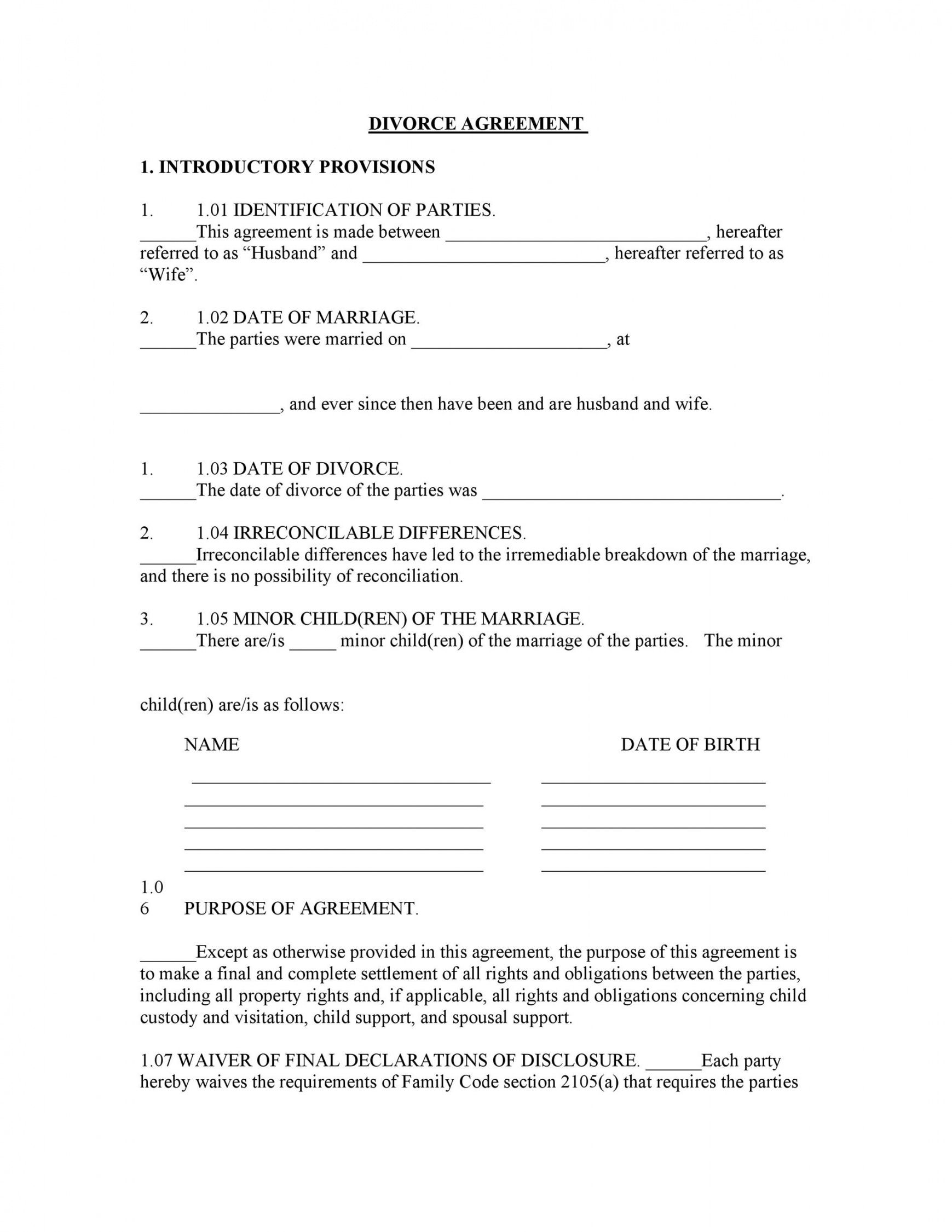 Printable Free Property Settlement Agreement Template