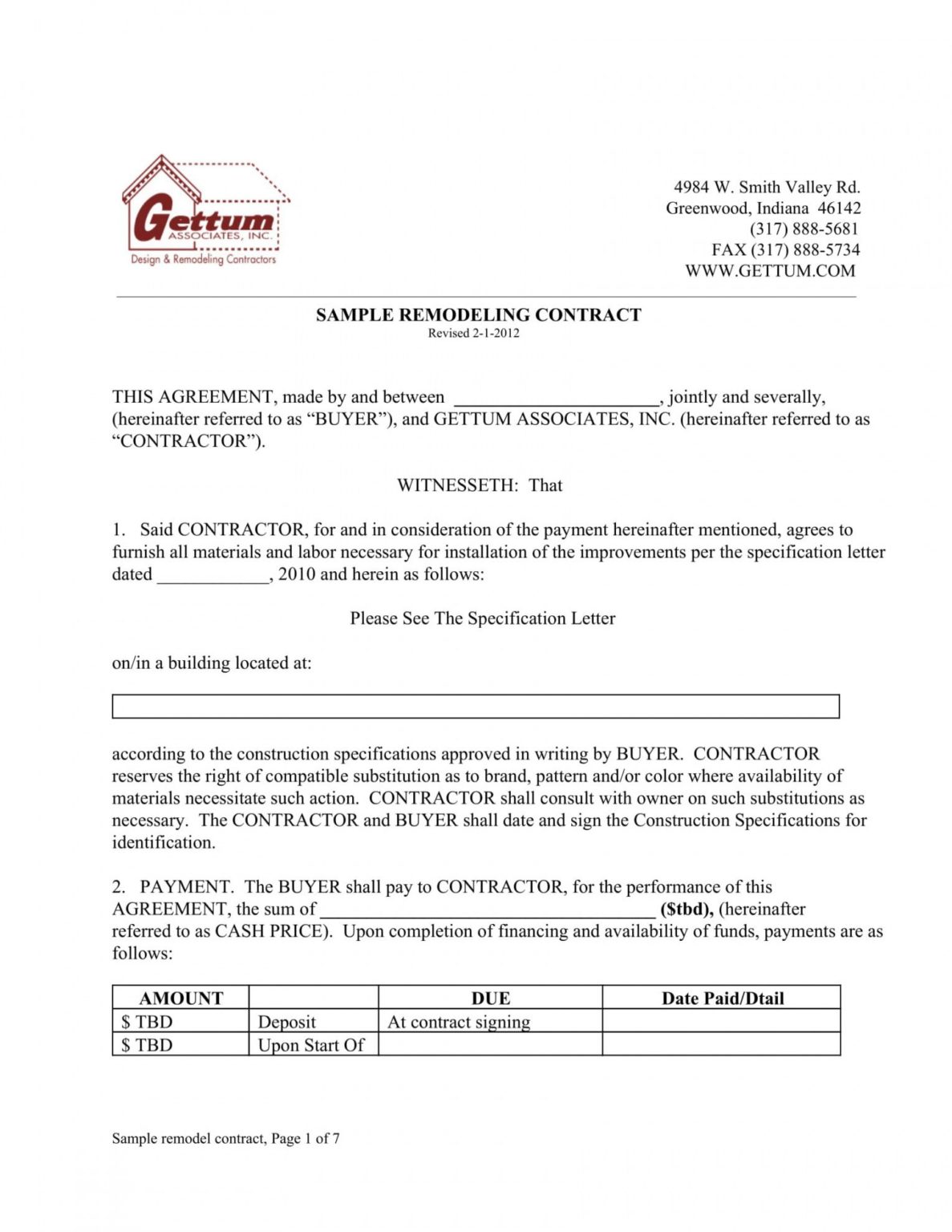 Home Remodeling Contract Template Pdf