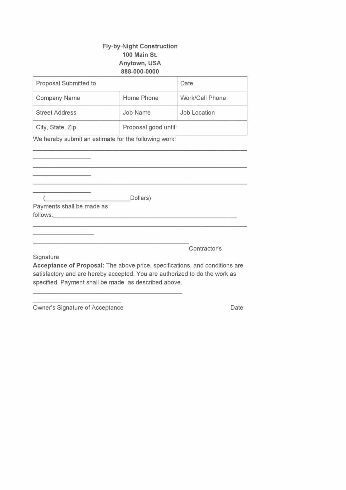 Editable 31 construction proposal template construction bid forms job 