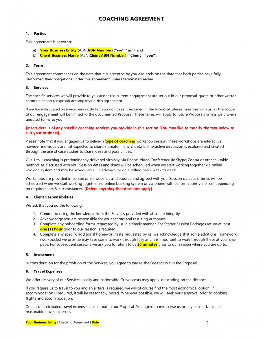 editable coaching legal bundle  easy legal templates executive coaching proposal template example