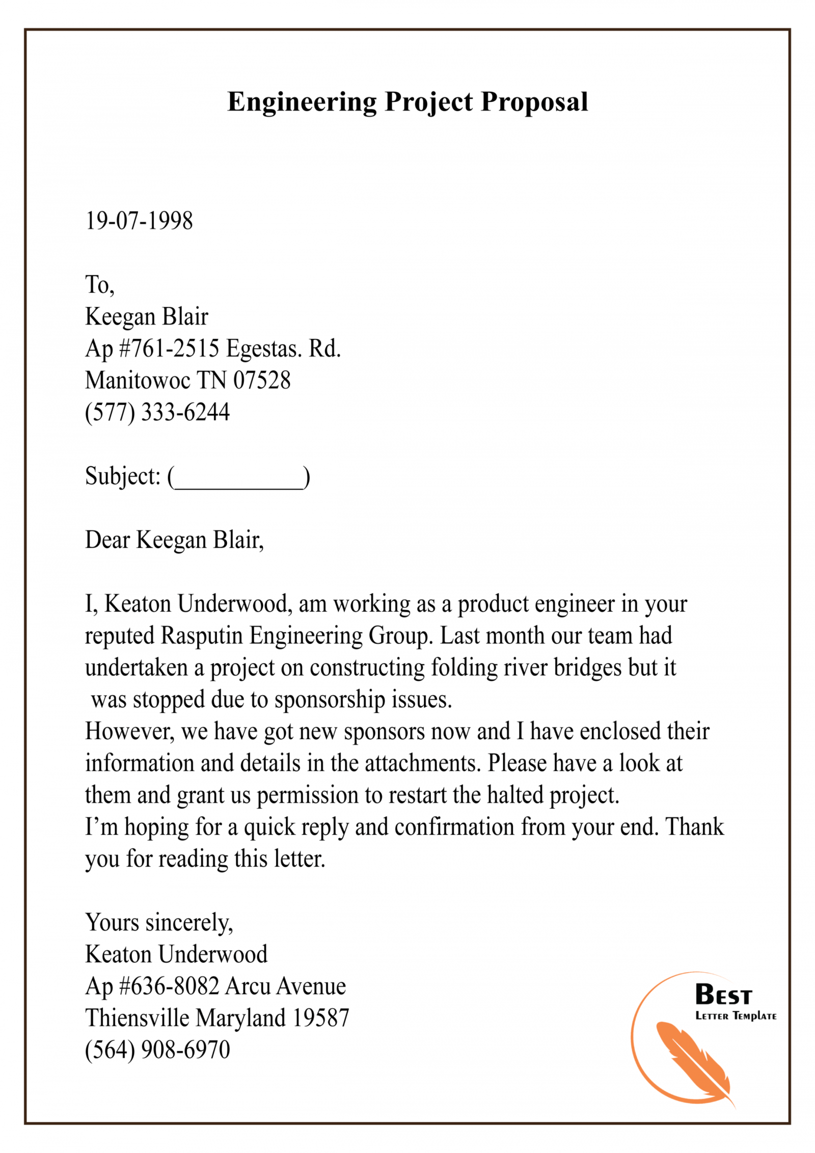 application letter for project work in a company