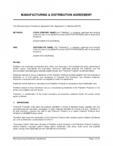 editable manufacturing distribution agreement template  by business contract manufacturing proposal template example