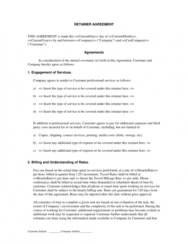 Editable Retainer Contract Retainer Agreement Template Monthly