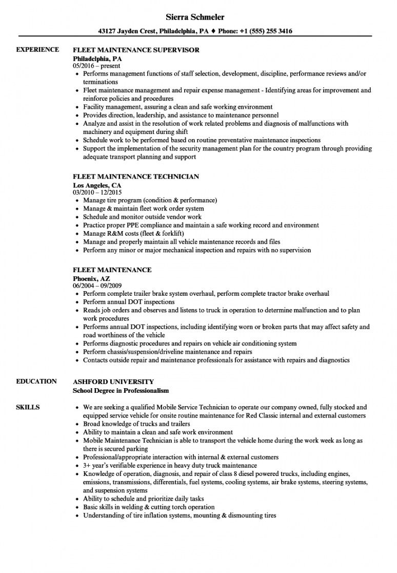 fleet maintenance resume samples  velvet jobs fleet management proposal template doc