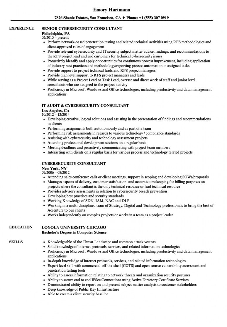 Free Cybersecurity Consultant Resume Samples Velvet Jobs Cyber Security ...