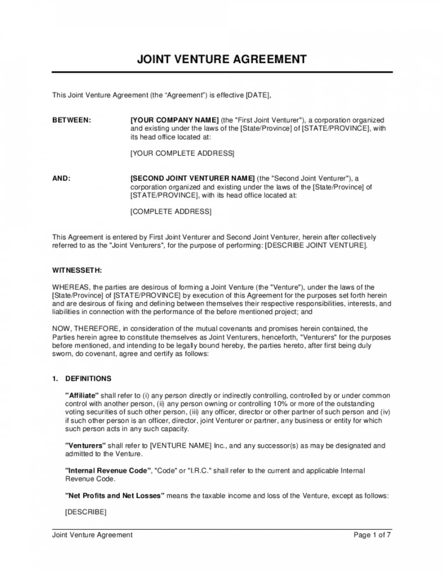 free joint venture agreement template  by businessinabox™ venture capital proposal template pdf