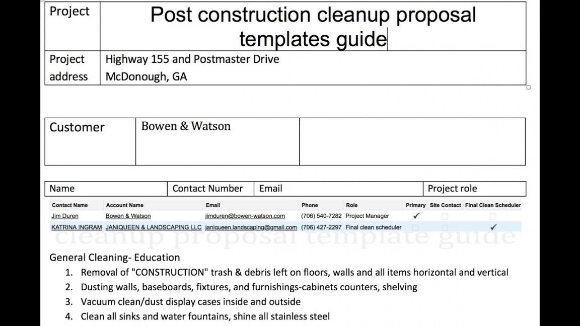 free post construction cleanup proposal templates post construction cleaning proposal template excel