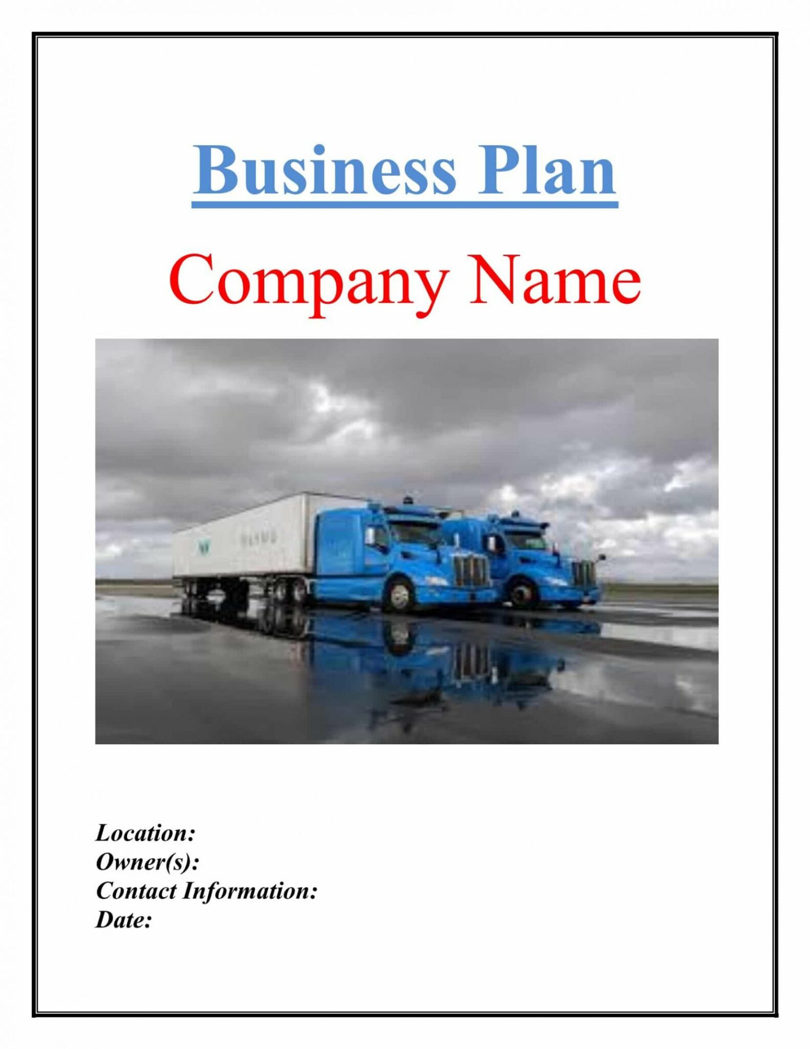 Business Plan Template For Trucking Company