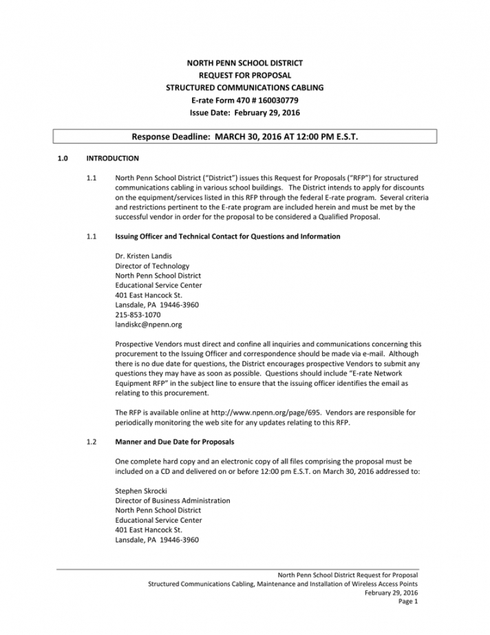north penn school district request for proposal structured structured cabling proposal template example