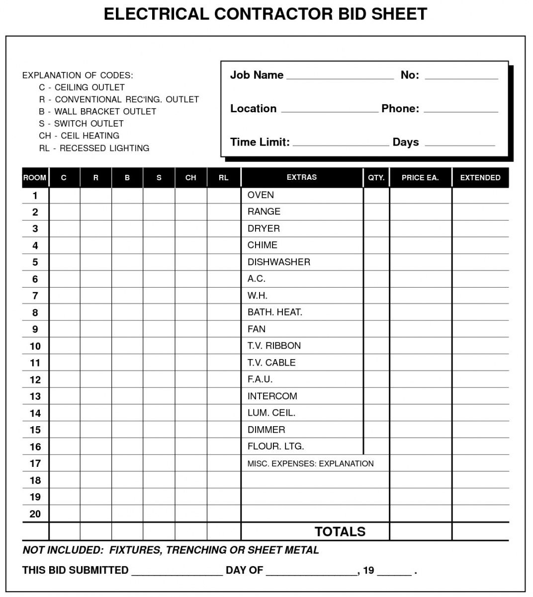 printable bid proposal  price quote template  electrical contractor flooring bid proposal template doc