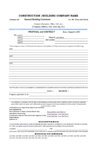 printable construction proposal template construction contract proposal template word