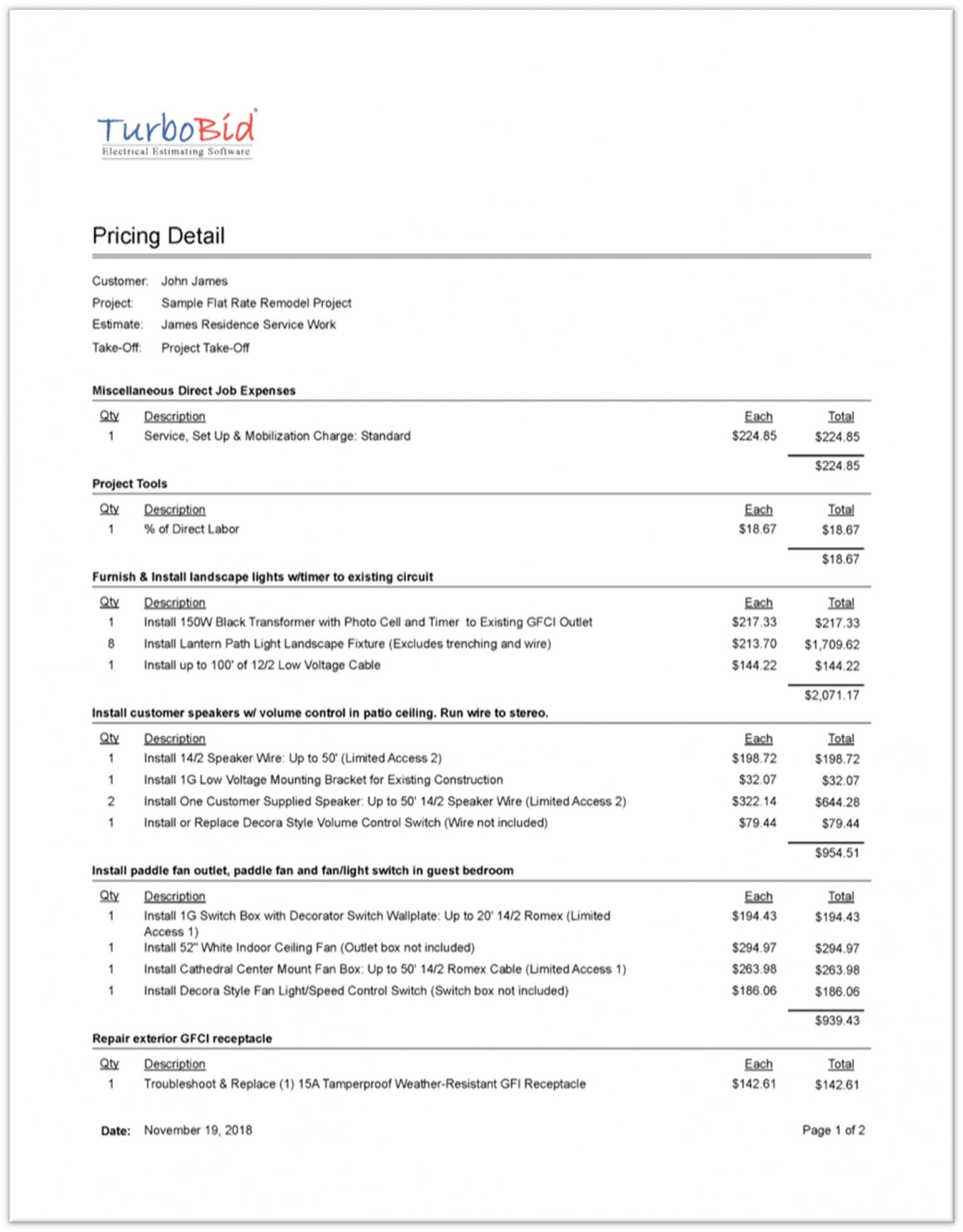 Printable Electrical & Plumbing Construction Bid Package Turbobid