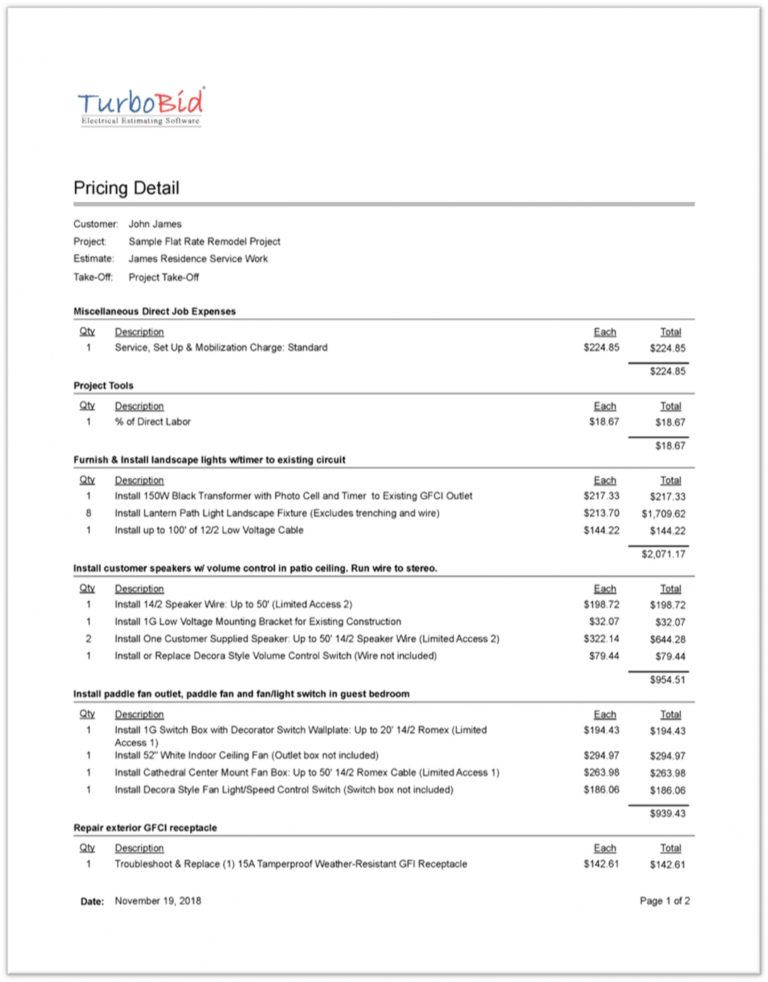 Printable Electrical & Plumbing Construction Bid Package Turbobid