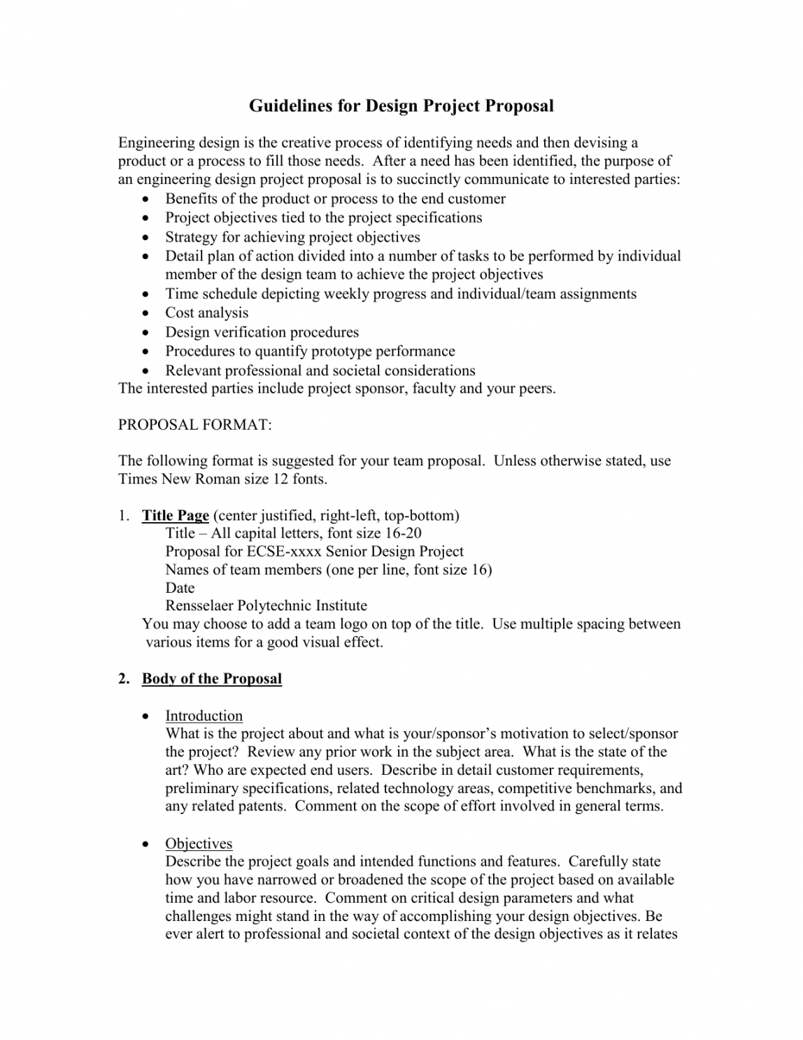printable guidelines for design project proposal senior design project proposal template doc