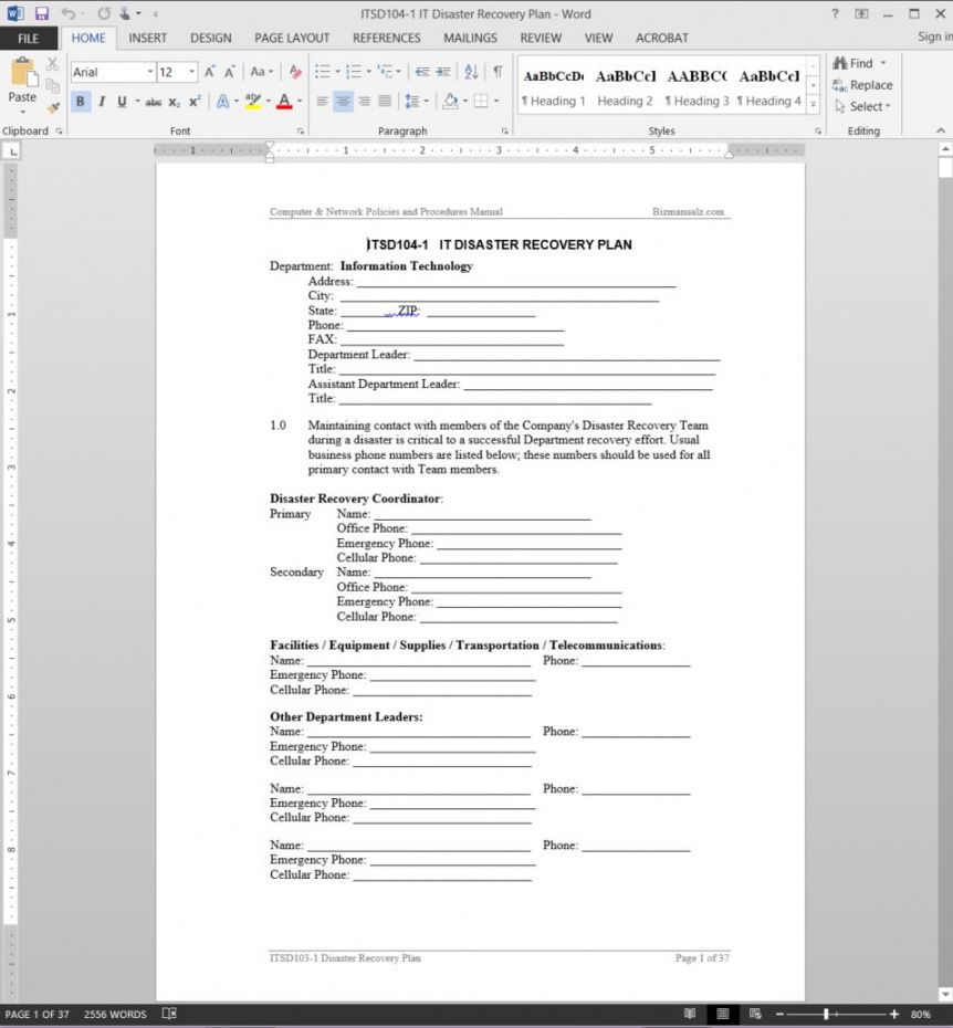 printable it disaster recovery plan template  itsd1041 disaster recovery proposal template doc
