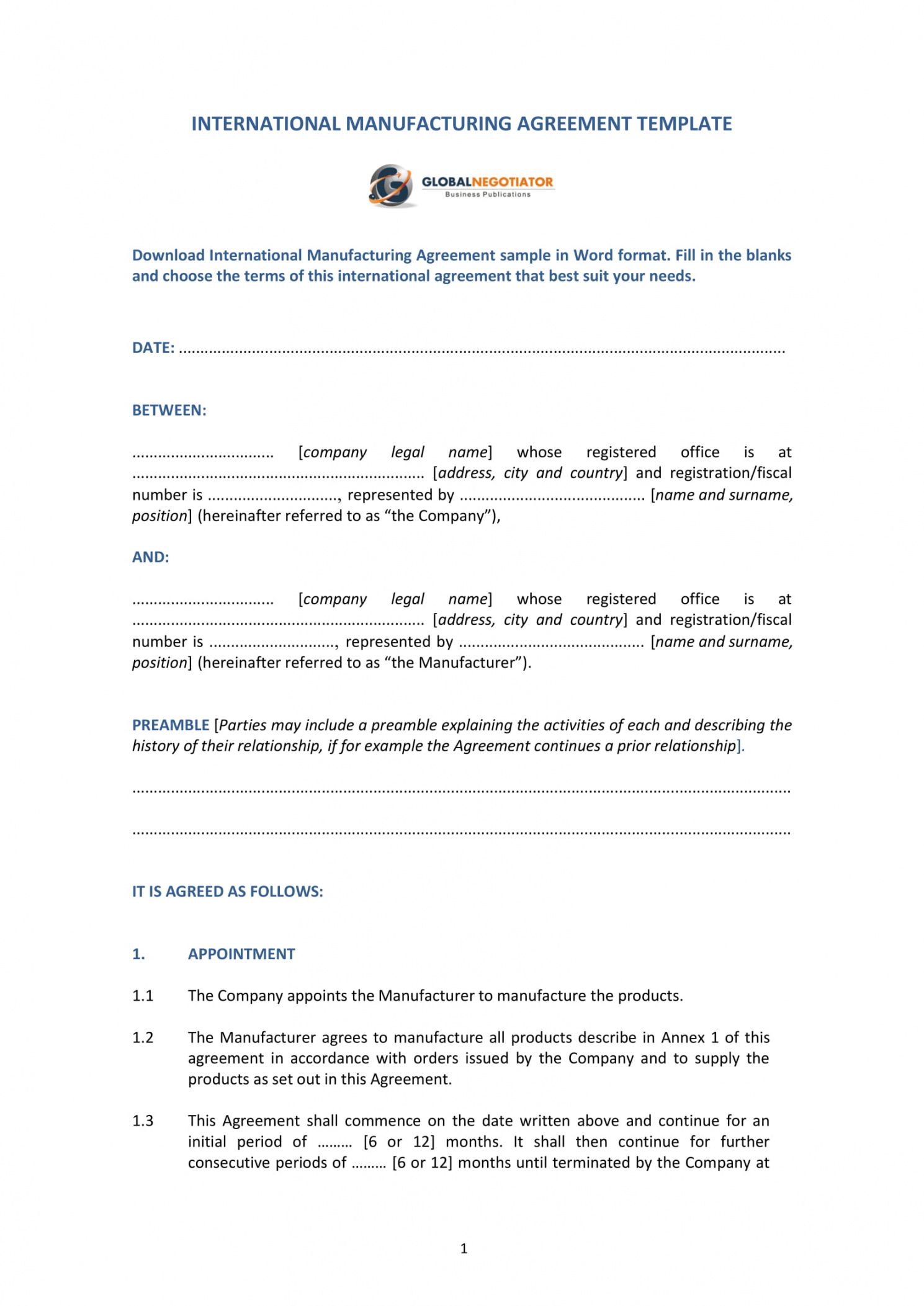 sample 11 contract manufacturing agreement examples in pdf contract manufacturing proposal template example