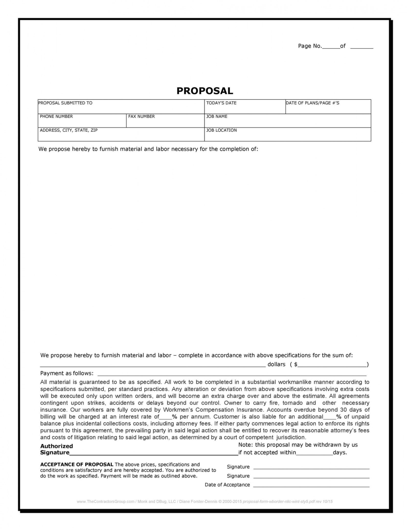 Printable Construction Bid Template