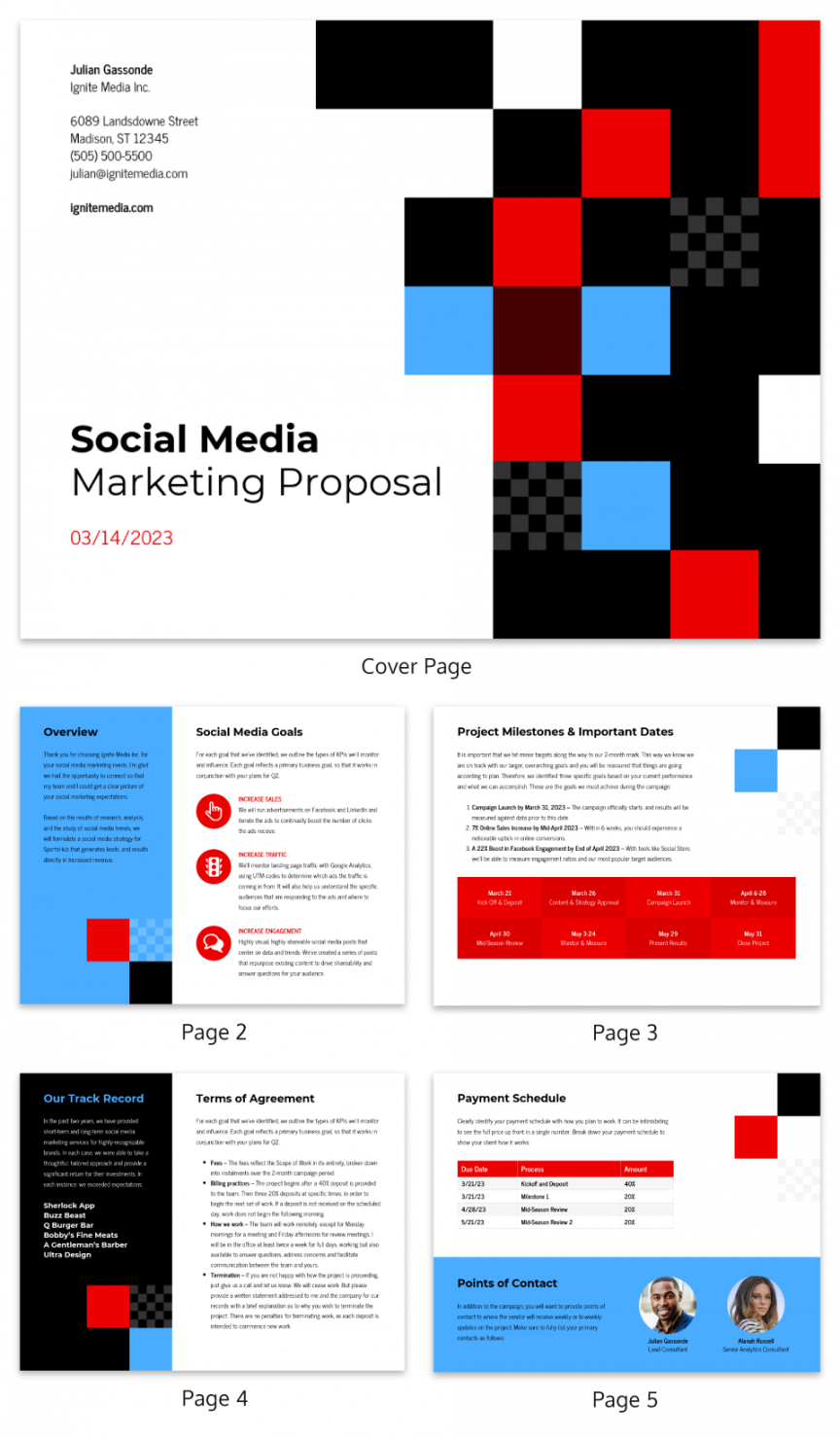 sample checkered social media marketing proposal template social media campaign proposal template doc