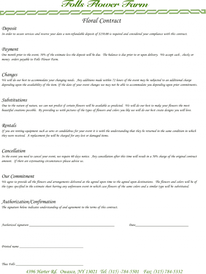 sample florist contract template  create and download in just 2 florist wedding proposal template