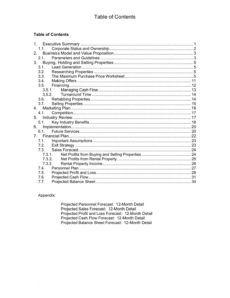 sample real estate investing business plan  table of contents real estate business proposal template pdf