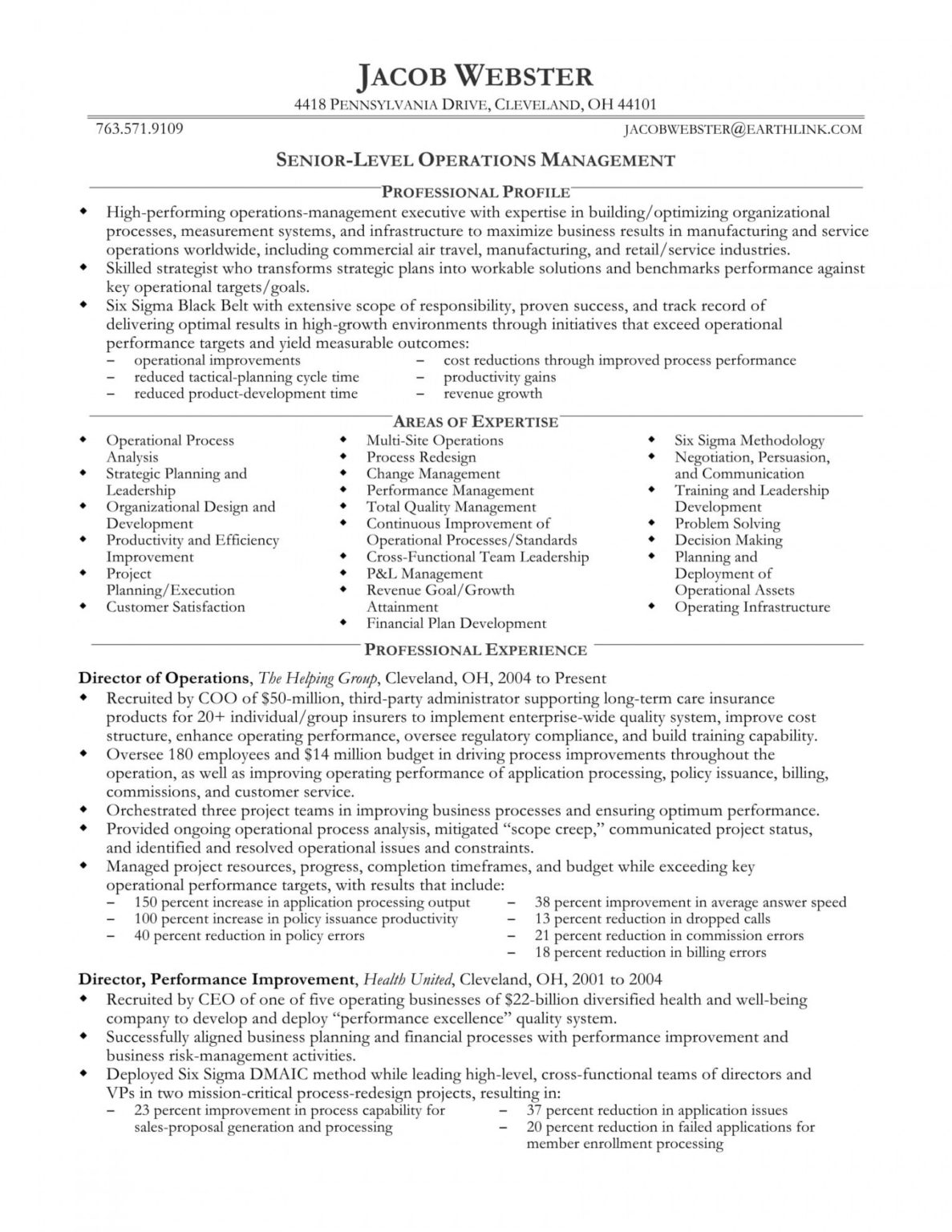 resume for executive manager