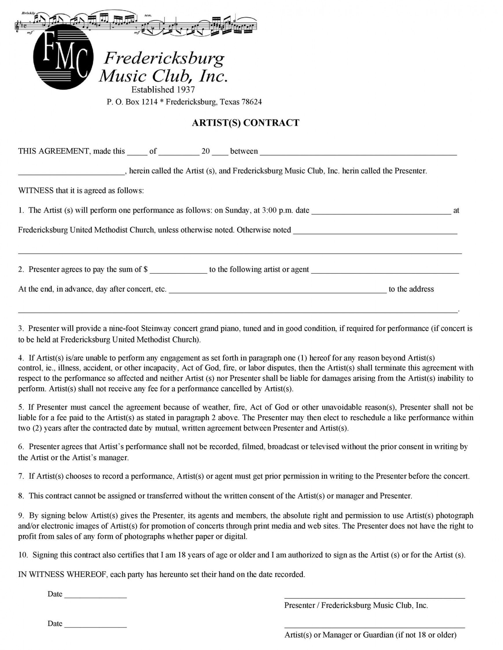 editable 50 artist management contract templates ms word  templatelab music management contract template pdf