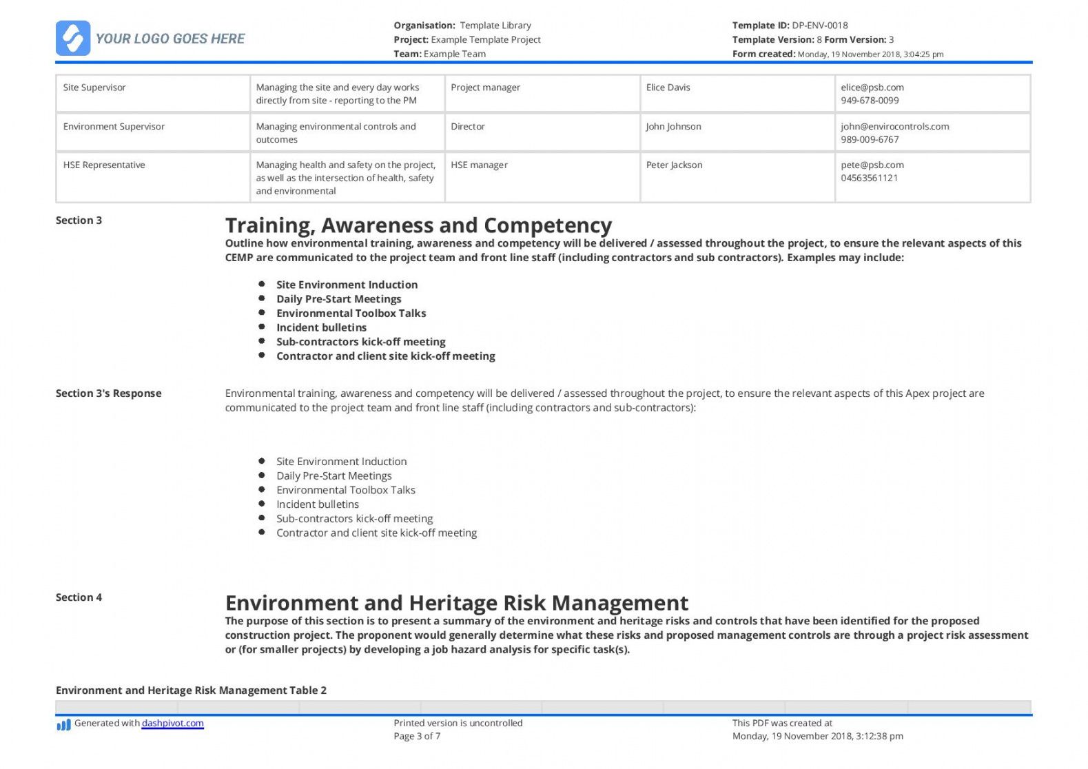 editable environmental management plan template for construction environmental management system template