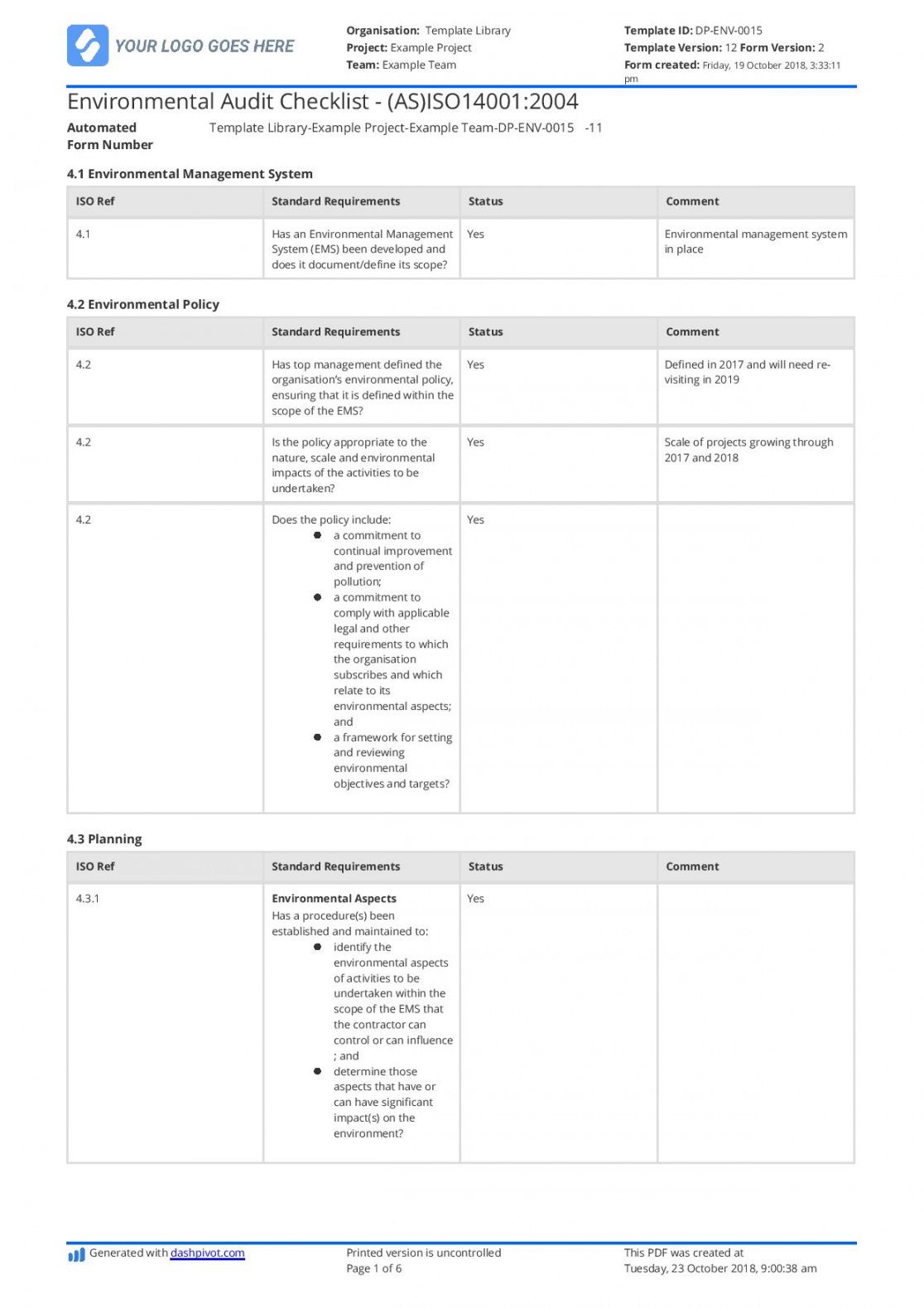 Editable Free Environmental Audit Checklist Better Than Xls Excel