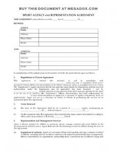 editable sport agency and representation agreement sports management contract template example