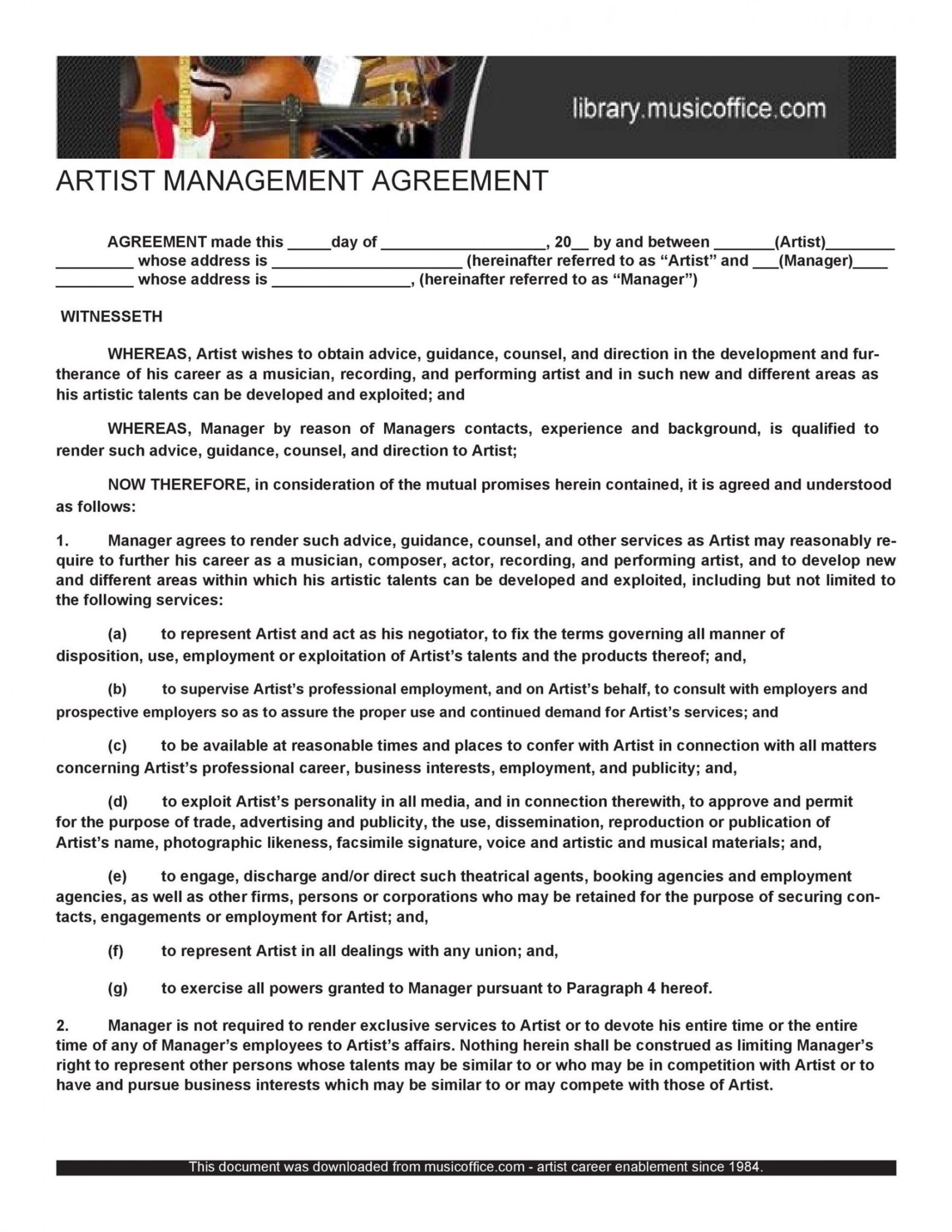 Free 50 Artist Management Contract Templates Ms Word Templatelab Music